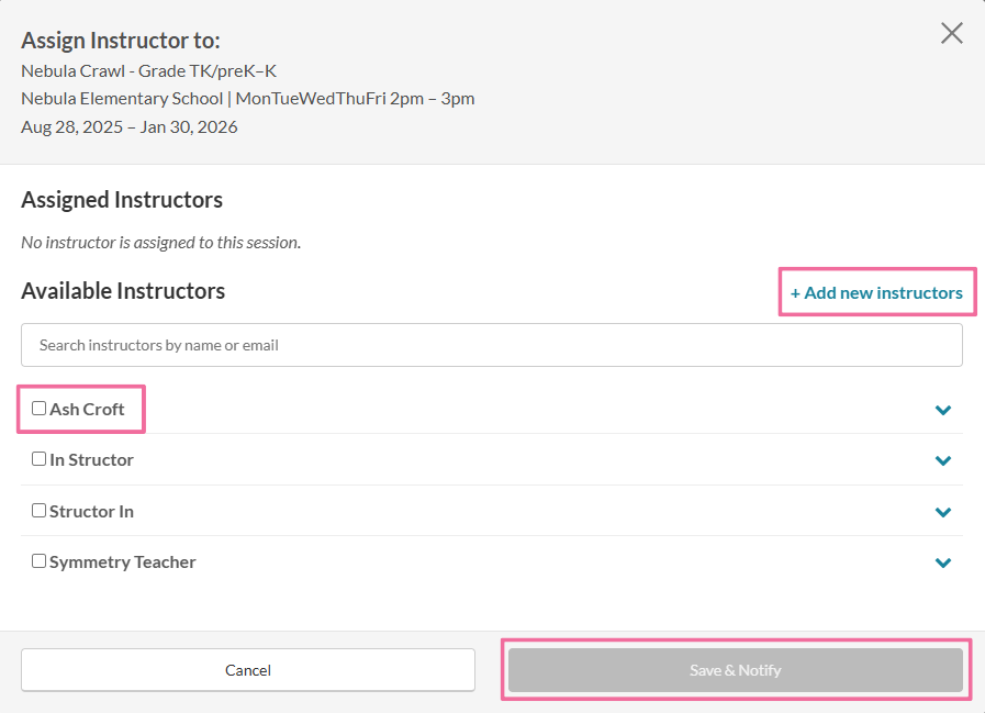 How to assign an instructor to a session and how an instructor can find ...